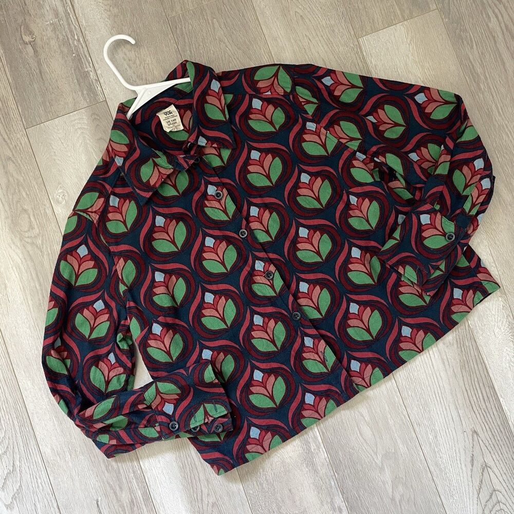 Lucy and Yak Shirt organic cotton printed button up boxy womens Blue (size 10)